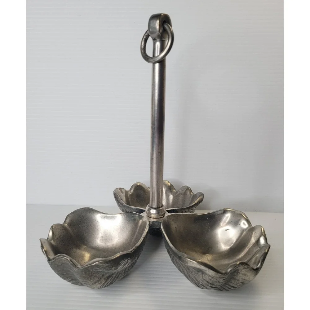 Pottery Barn Clam Shell Triple Condiment Server Ocean Beach Coastal‎ RARE Unique